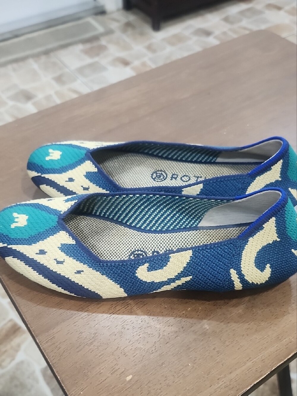 Rothy's Blue, Teal & Cream Knit Pointelle Flats - Picture 5 of 8